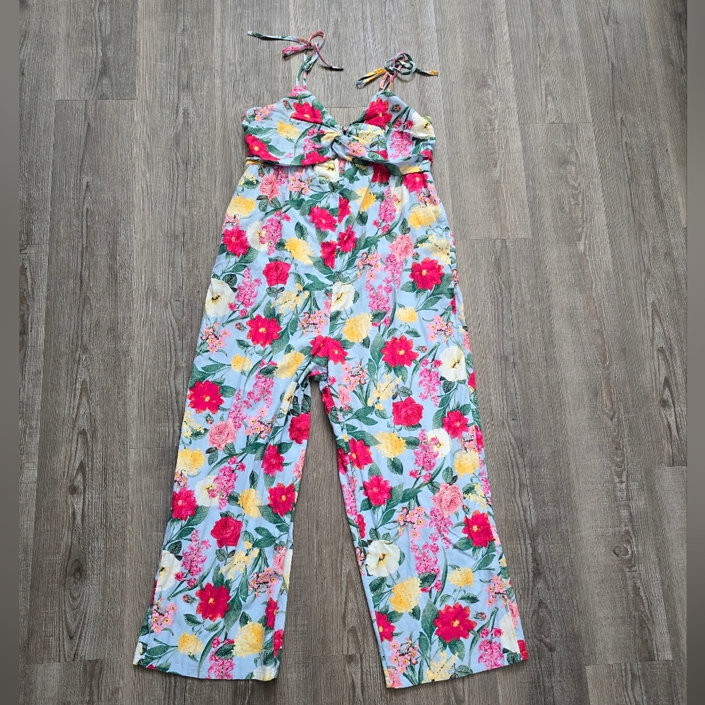 Old Navy floral wide leg jumper knotted front spaghetti straps XL NWT